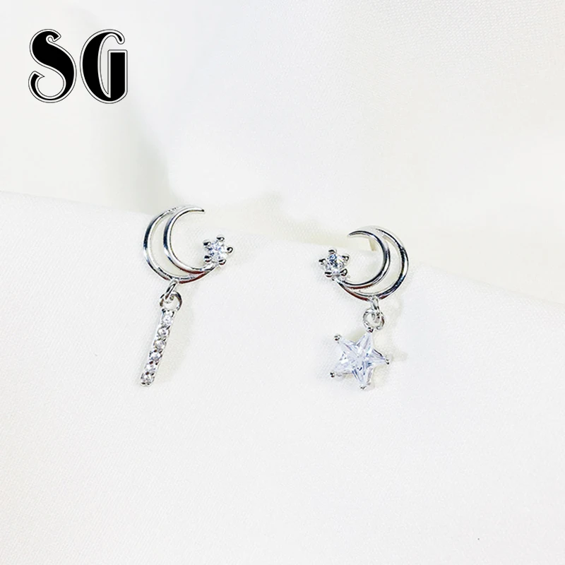 

SG New Arrival Dazzling 925 Sterling Silver Moon and Star Stud Earrings Fashion Earrings for Women Jewelry Valentine's Day gift