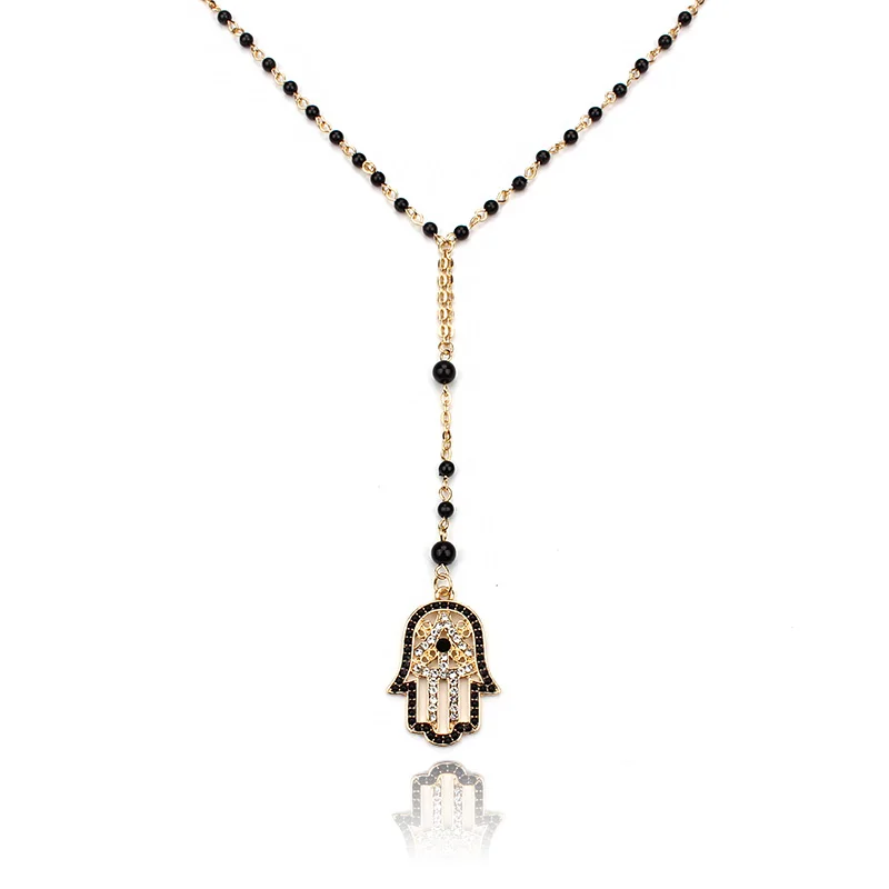 Колье Lucky Evil Eye Hamsa для женщин цепочка из бисера черного и красного цветов модные