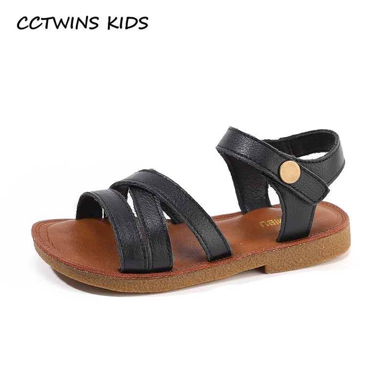 

CCTWINS Kids Shoes 2019 Summer Girls Fashion Princess Party Sandals Children Beach Real Leather Flats Baby Barefoot Shoes BS196