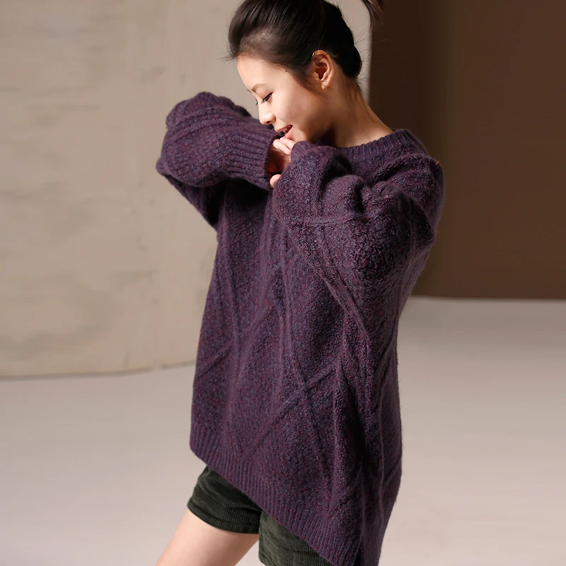 

M2955 Korean version of large size knitting flower round collar line chic languid lazy loose sweater women thicken