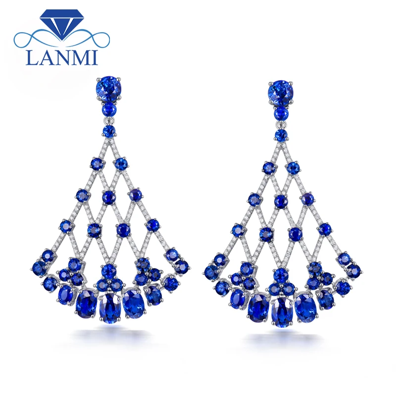 

LANMI New Arrival Luxury Design Solid 18K White Gold Natural Blue Sapphire Earring Sparkly Diamond Jewelry for Women Party Gift