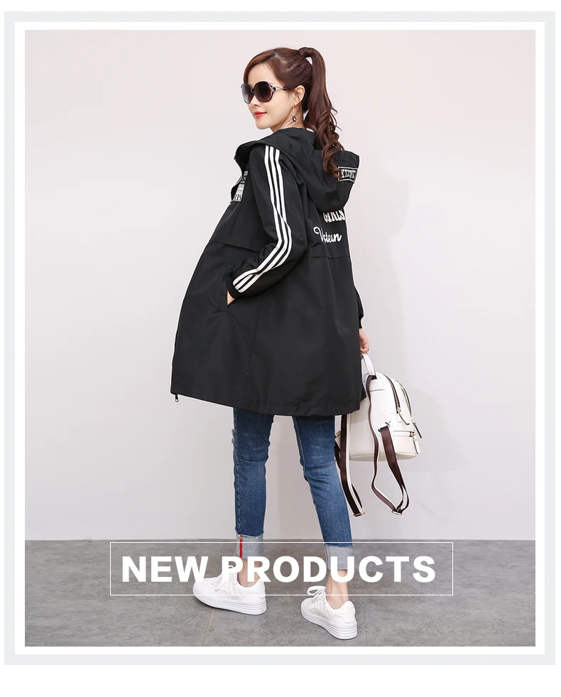 

S-4XL Spring Autumn Women's Leisure Zipper Trench Streetwear Coats Female Midi Pattern Loose Coat Plus Size Windbreaker Female