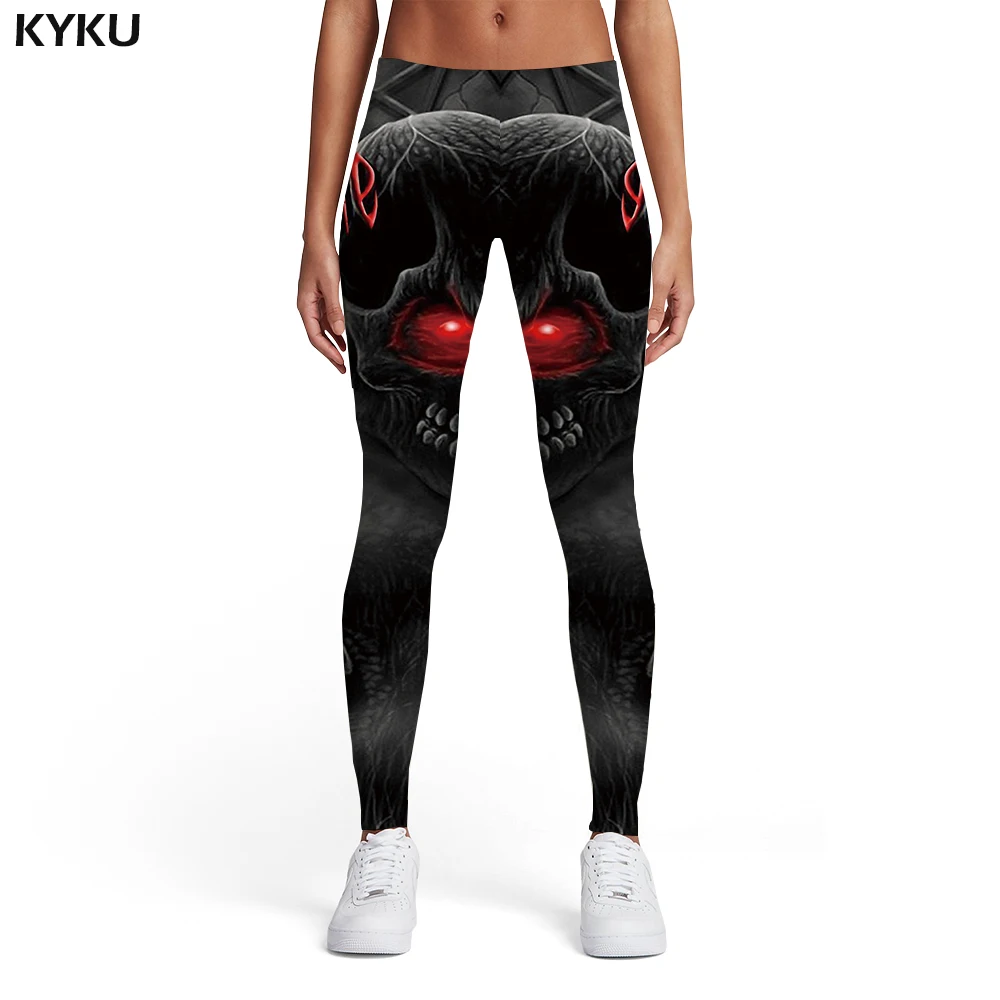 

KYKU Skull Leggings Women Skeleton Printed pants Gothic Elastic War Leggins Black 3d Print Womens Leggings Pants Fitness