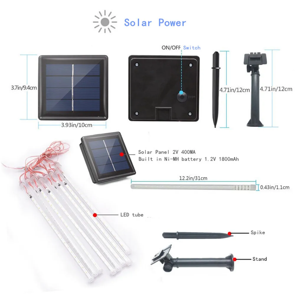 Солнечный Метеоритный дождь Дождь светильник s 10 трубка 360 светодиодов Открытый Рождественский струнный светильник водонепроницаемый снег падающий дождь капля сосулька каскадные