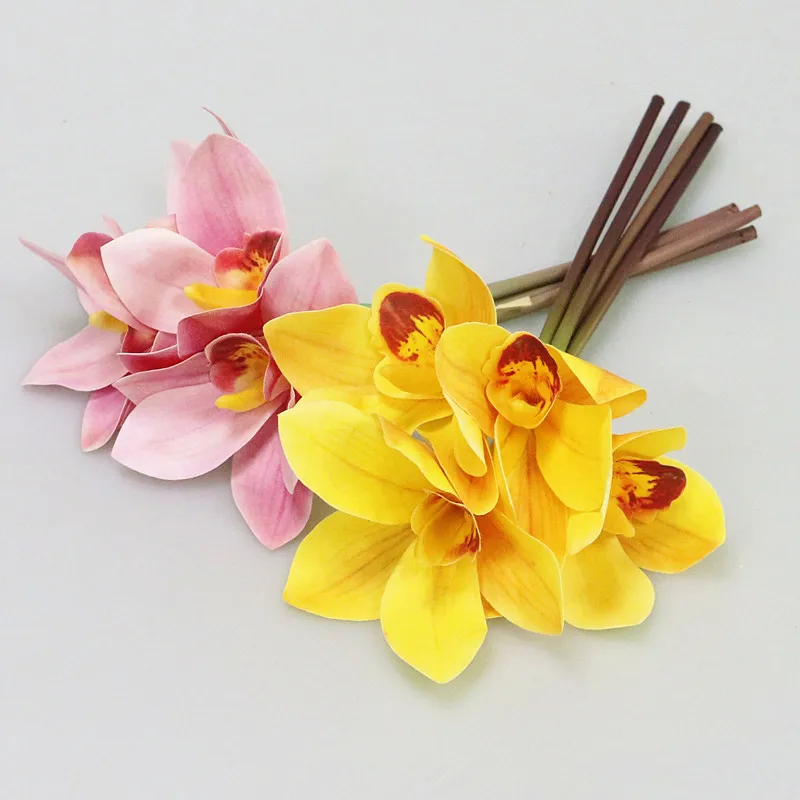 Flone Artificial Real Touch Cymbidium Simulation Small Orchid Flower Bouquet Fake Flowers