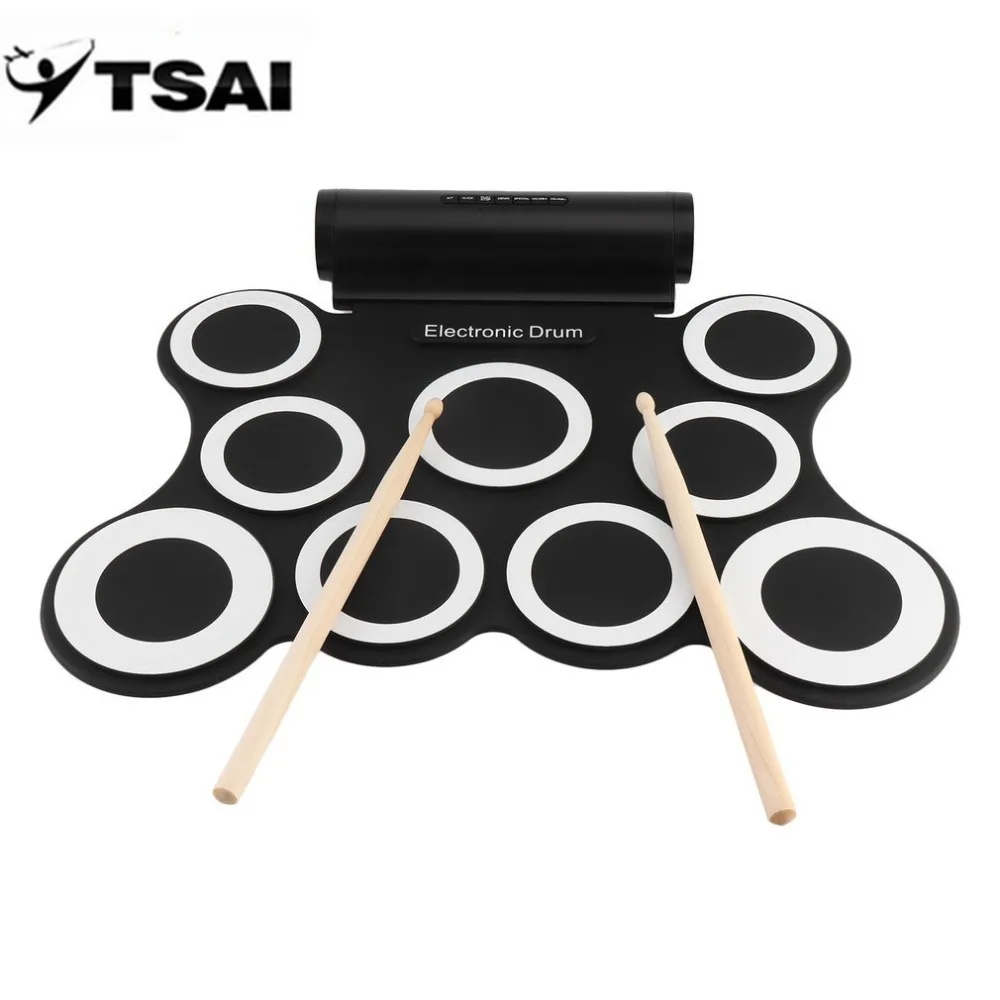 

TSAI 2018 New Portable Electronic Drum Pad Set With Drumsticks USB Charging 3009 Digital Drum Pad Foldable Musical Instrument