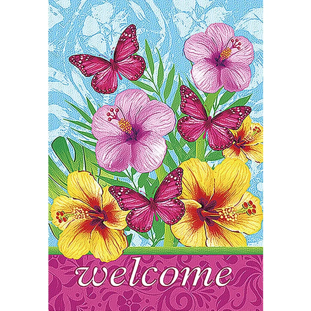 Hot Sale Garden Flag Welcome Butterfly Flower Garden Flags Two