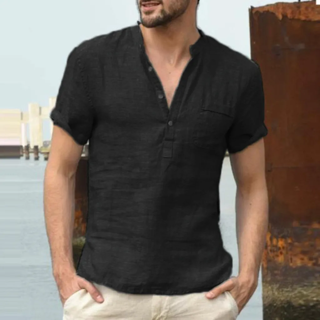 

2019 Fashion Minimalist Man Summer Clothes O-neck Button Solid Color one piece t shirt 2019 men summer 2019 Free Shipping