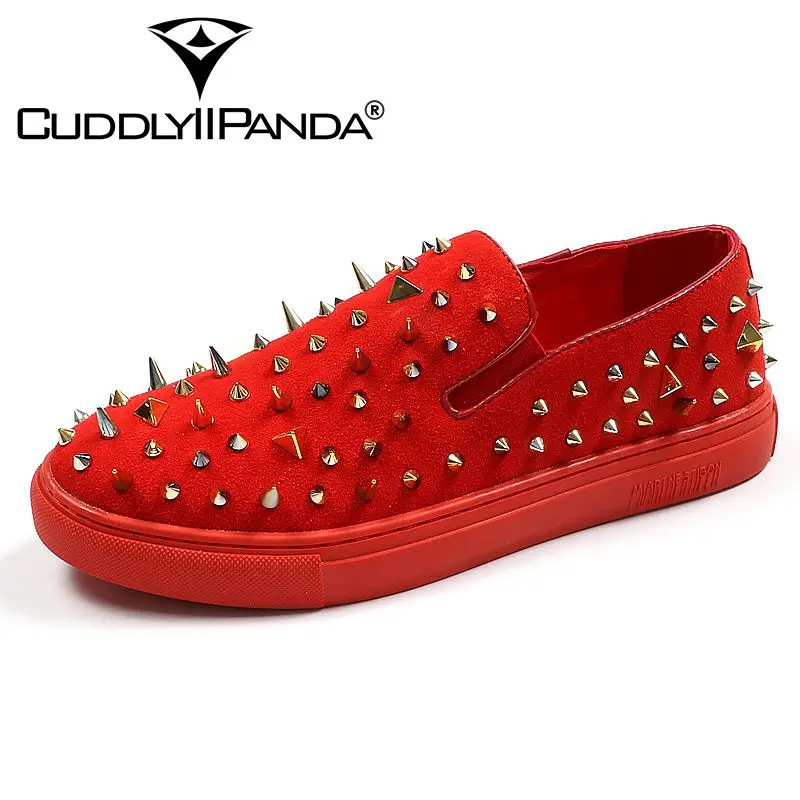 

CUDDLYIIPANDA 2019 Men Punk Shoes New Spring Autumn Red Luxury Brand Rivets Loafers Breathable Male Casual Fashion Shoes