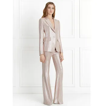 

Shiny Champagne Fashion version Pants Suits women pants suits High Street Model Suits Suits Custom Made 2 Piece Jacket+Pants