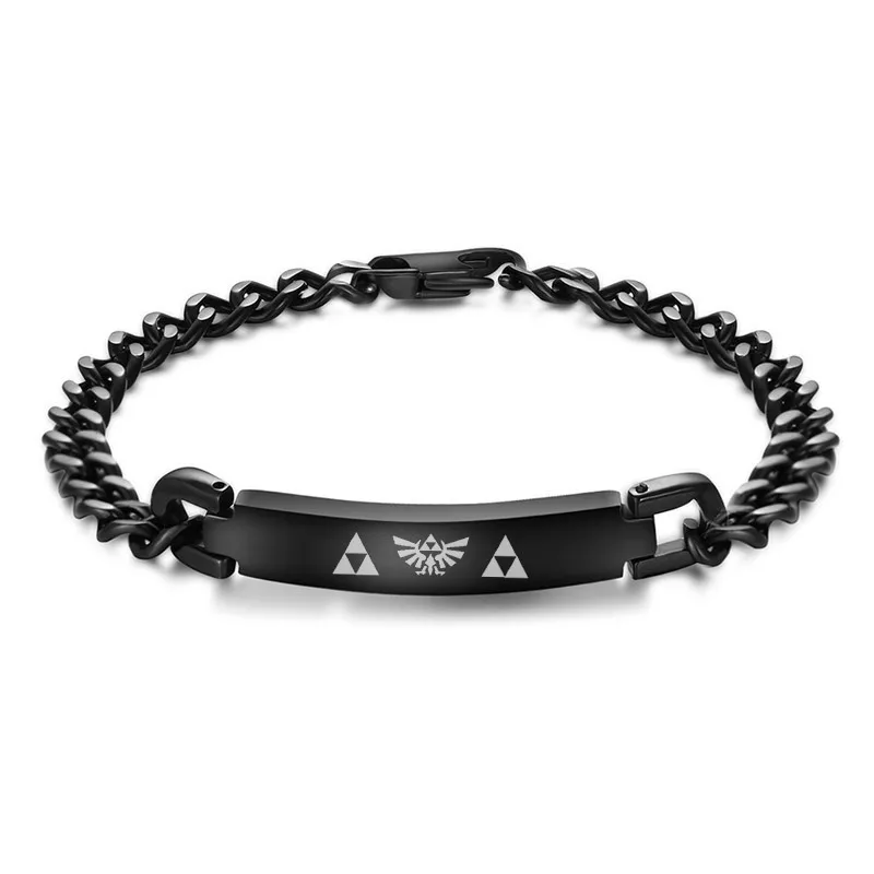 

Engraved Legend of Zelda Symbol Black ID Tag Simple Chain Bracelet for Men Women Stainless Steel Jewelry