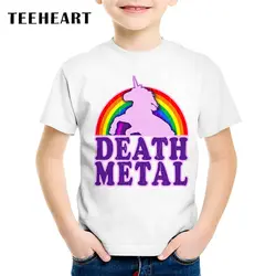 Teeheart летняя футболка Обувь для мальчиков/девочек Модальные rainbow Unicorn Death Metal печатных Футболки для женщин 18 м-10 т детей повседневная одежда