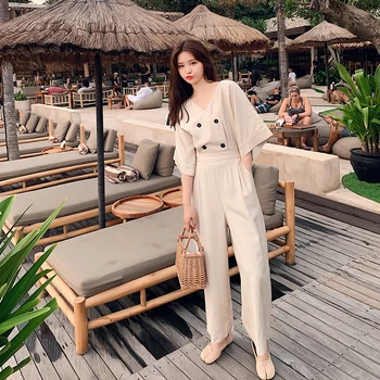 

Sense of Falling Jumpsuit Women's Spring and Summer Tooling 2020 Was Thin Wide Leg Pants Female Loose Straight High Waist