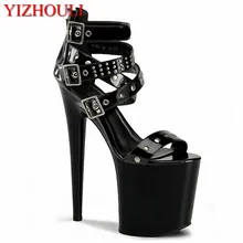 Женская обувь на высоком каблуке 20 см в стиле панк; сандалии-гладиаторы с заклепками; обувь для танцев на шесте с пряжкой на платформе