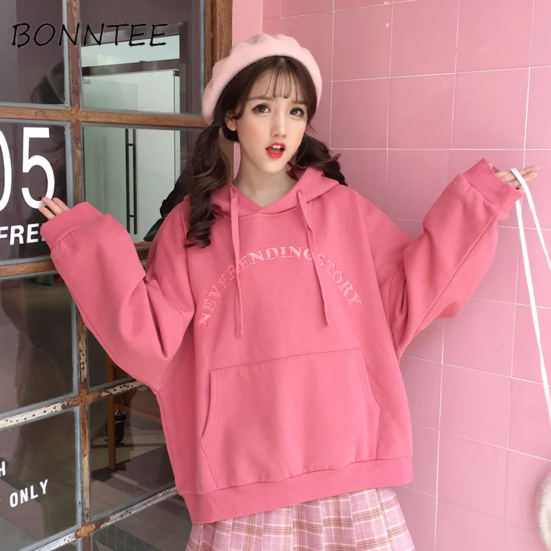 

Hoodies Letter Printed Hooded Big Pocket Kawaii Oversize Plus Velvet Thicker Women Sweatshirt Loose Trendy Cute Womens Pullover