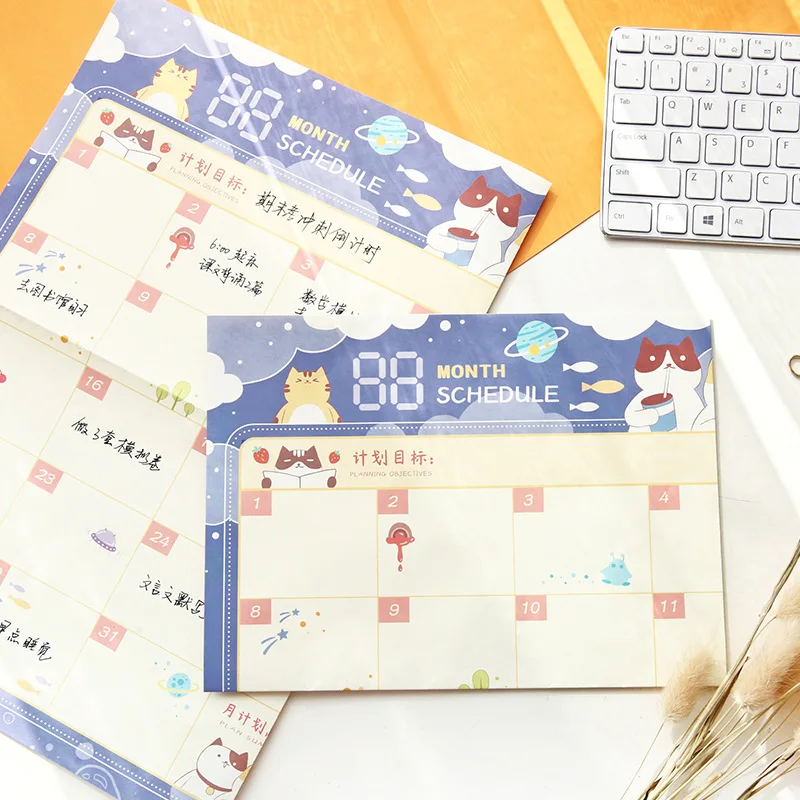 Coloffice 1PC Creative Monthly Plan Table Cartoon Cats Cute 30-day Schedule Work Study Memo Planner Paper Office School Supplies