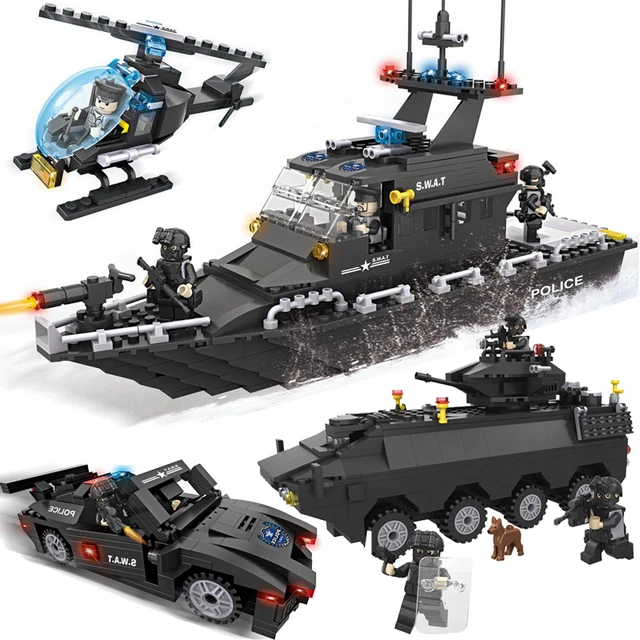 lego boat helicopter kazi police chasing team swat series action model building lego boat helicopter kazi police chasing team swat series action model building