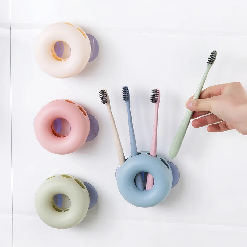 

1pc Creative Donuts Shape Toothbrush Holder Candy Color Plastic Bathroom Wall Suction Cup Holder Toothbrush Organize Shelf