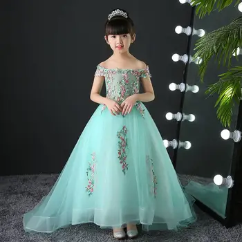 

Teenage Girls Elegant Mesh Princess Party Dress Kids Girls Embroidery Flower Vestidos Children Nail beading Pearl Dresses Q124