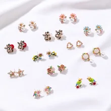 Серебряная игла, предотвращающая аллергию, цветок, птица, стразы, маленькие Мини серьги-гвоздики для женщин, ювелирные изделия, корейские серьги для девушек