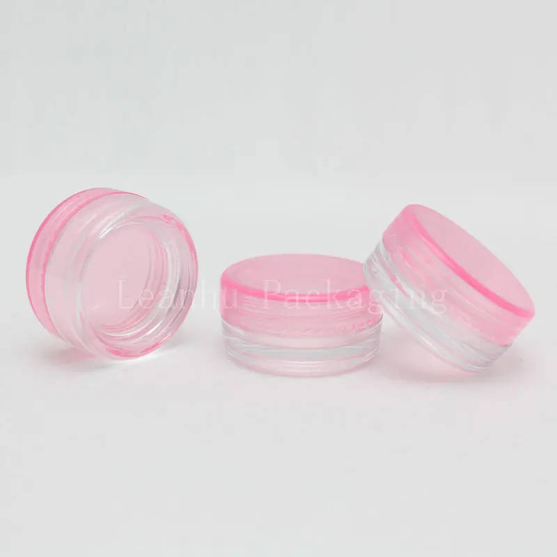 2 г пустой розовый образец крема банках, косметический контейнер, пластиковые бутылки, дисплей одностенную бутылки, прозрачный косметическая упаковка