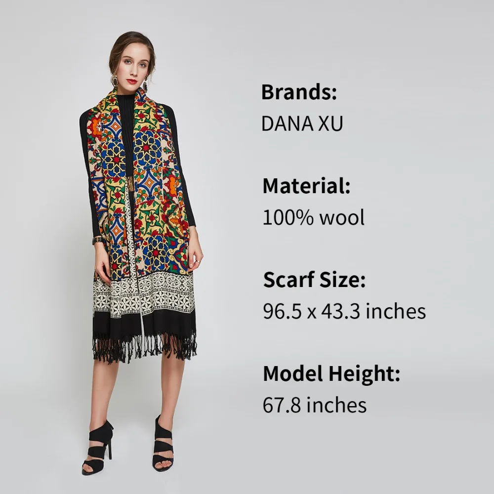 Online 100% Wool Square Head Scarves Women Elegant Lady Carf And Warm Shawl Long Animal Print Stoles Bandana Scarf Hijab Beach Blanket