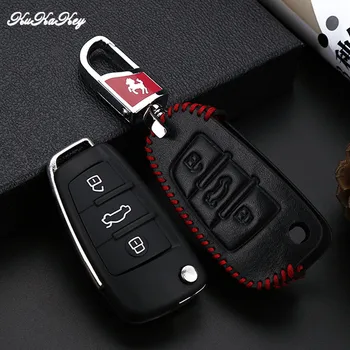 

Red Horse Pattern Car Key Ring with Red line Leather Key Cover For Audi A2 A3 A4 A6 A6L A8 TT Car Interior Accessories