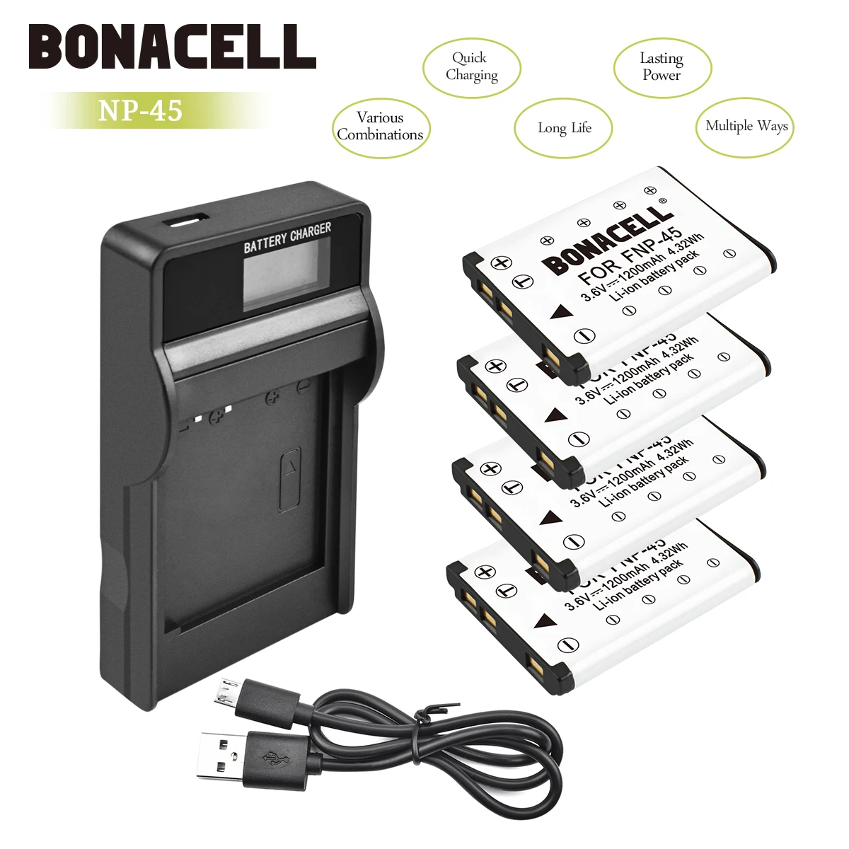 Bonacell Li-40B Li ion аккумулятор 40B 42B Батарея+ ЖК-дисплей Зарядное устройство для цифровой камеры Olympus Li-42B NP-45 для Nikon EN-EL10 D-Li108 NP-80 CNP80 KLIC-7006 L50 - Цвет: 4X Battery Charger