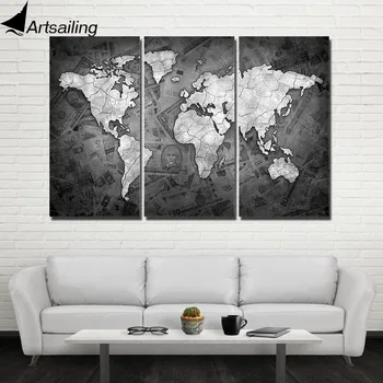 

ArtSailing 3 panel HD Canvas wall art abstract retro world map Paintings Home decoration pictures for living room Posters YA064C