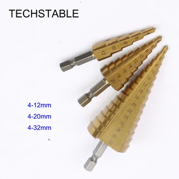 

3pcs HSS Steel Titanium Step Drill Bits 4-12mm 4-20mm 4-32mm Step Cone Cutting Tools Steel Woodworking Wood Metal 4-12/20/32mm
