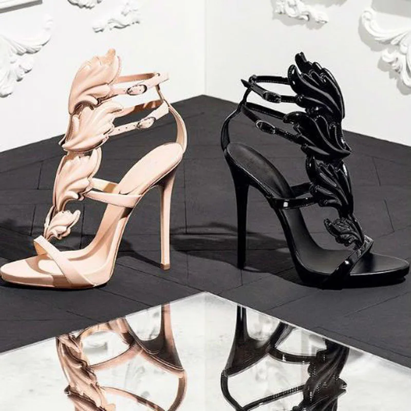 

New Arrival Unique Design Summer Fashion Leaf Cut-outs Buckle Strap High Heel Sandals Sexy Women Ankle Thin Heels Sandals