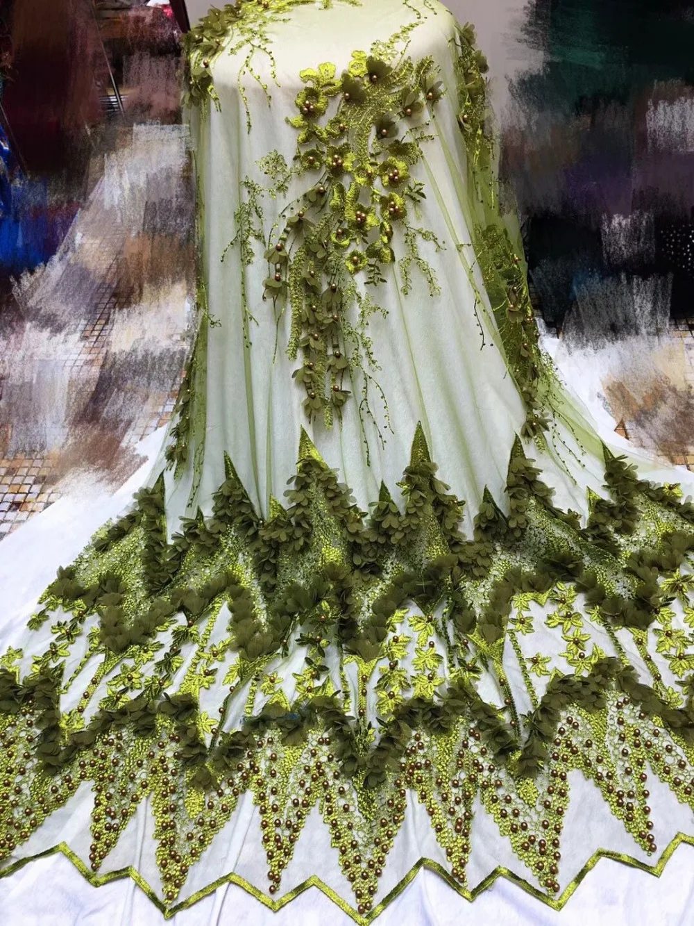 Лидер продаж изумрудно-зеленый в нигерийском стиле французские бисерные кружева ткани в африканском стиле кружевная свадебная вуаль высокое качество HT30681123688LL