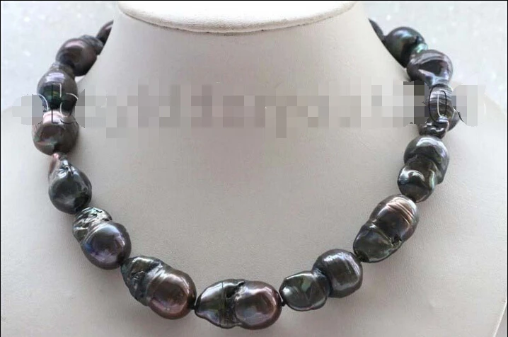 

FREE SHIPPING 17" Genuine Natural 27mm Black Reborn Keshi Pearl Necklace 14KGP #f1769!