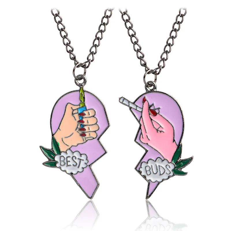 

2018 NEW 2 PCS/set Necklace BEST BUDS Pink Heart Cigarette pendant Lighter Cuff BFF Friendship Jewelry pink lighter Necklace