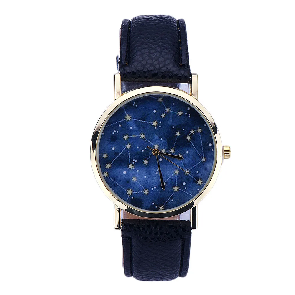 Женские часы модные женские креативные кварцевые часы со звездным узором женский ремень из натуральной кожи настольные часы классический вид Relogio Feminino# C - Цвет: Black