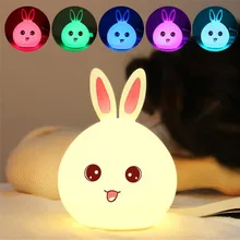Кролик светодиодный ночник детский детские Ночники многоцветный силиконовые Touch Сенсор коснитесь Управление ночник для подарок для ребенка