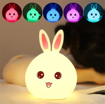 

Rabbit LED Night Light Children Baby Kids Bedside Lamp Multicolor Silicone Touch Sensor Tap Control Nightlight for Baby Gift