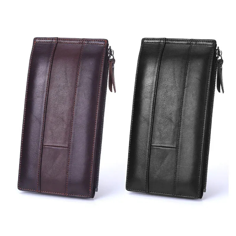 Quality Cowhide Men Clutch Wallets Genuine Leather Long Purses Business Large Capacity Wallet Zipper Pocket For Male