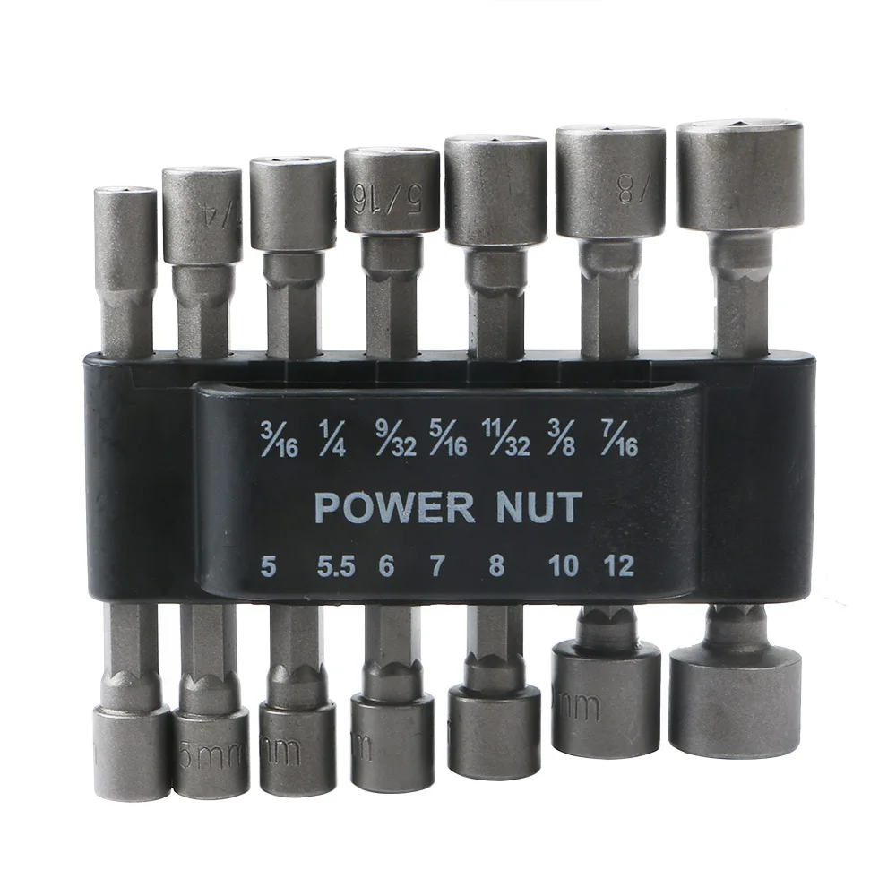 14PCS 5 12mm Power Nut Driver Drill Bit 1/4 Inch Hex Shank Metric Socket Wrench Screw With Belt