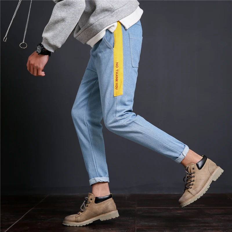 

2018 Spring New Pattern Men's Fashion Casual Original Solid Color Male Pants Tide Small Straight Leg Full Length Jeans Trousers