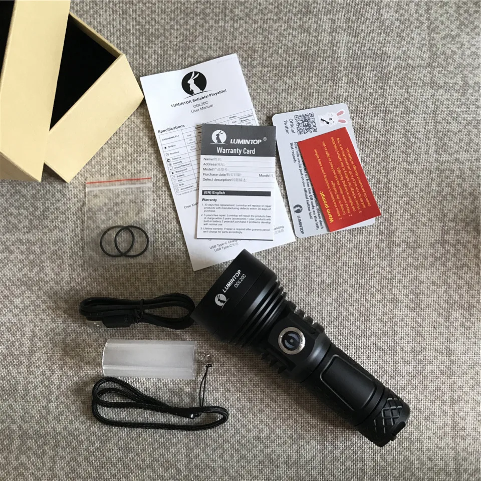 LuminTop ODL20C большой диапазон бросок Тип C USB перезаряжаемые фонарики Cree XHP35 LED 18650 26650