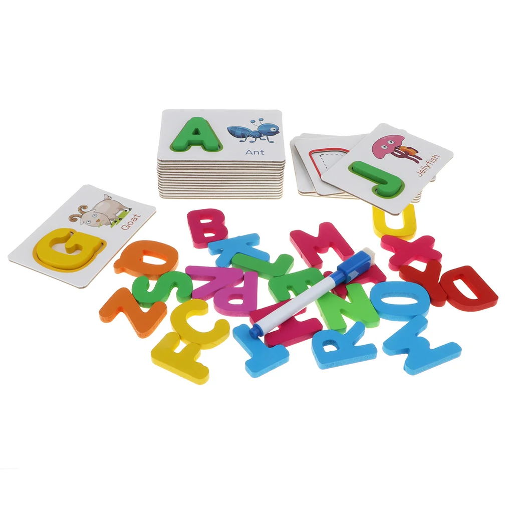 Wooden 26 ABC Alphabet English Letters Learning Matching Puzzles Color Shape Cognition Toy for Baby Early Learning