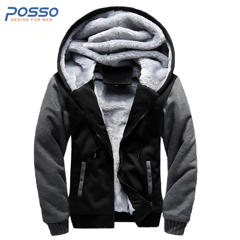 2017 Winter extra warm casual tracksuit mens fur hood jacket classic coat with fur hood for teens male zip hoodie