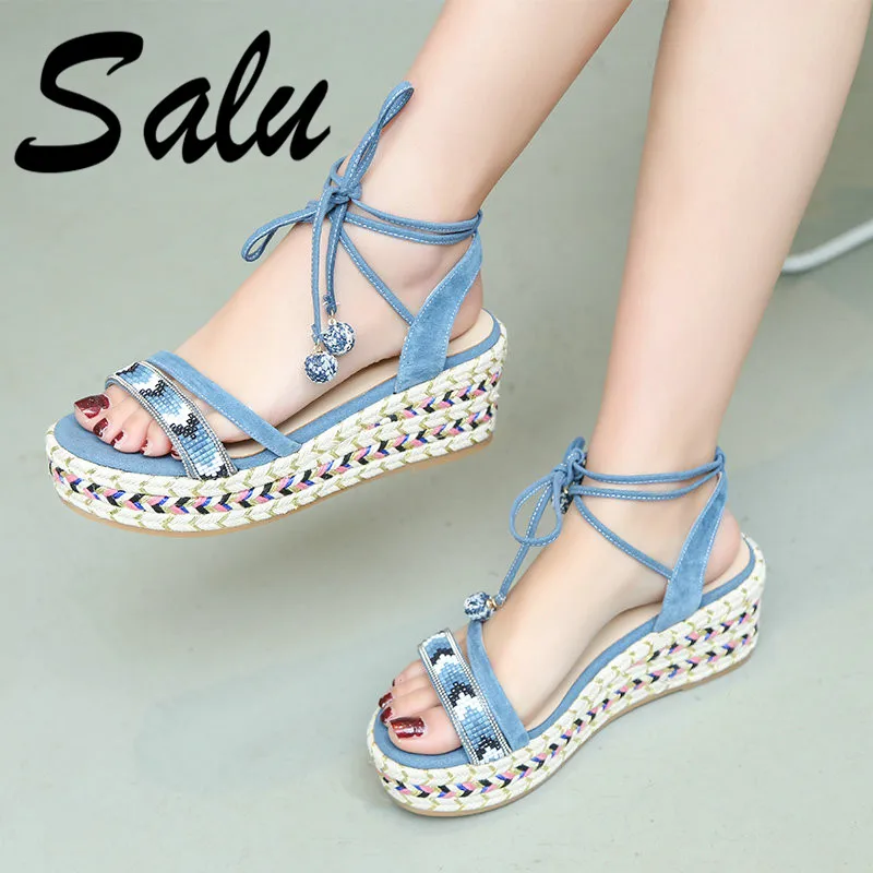 

Salu Summer New Fashion Solid Women Sandals 2019 Kid Suede Platforms High Heels Shoes Woman Party Casual Basic Shoes