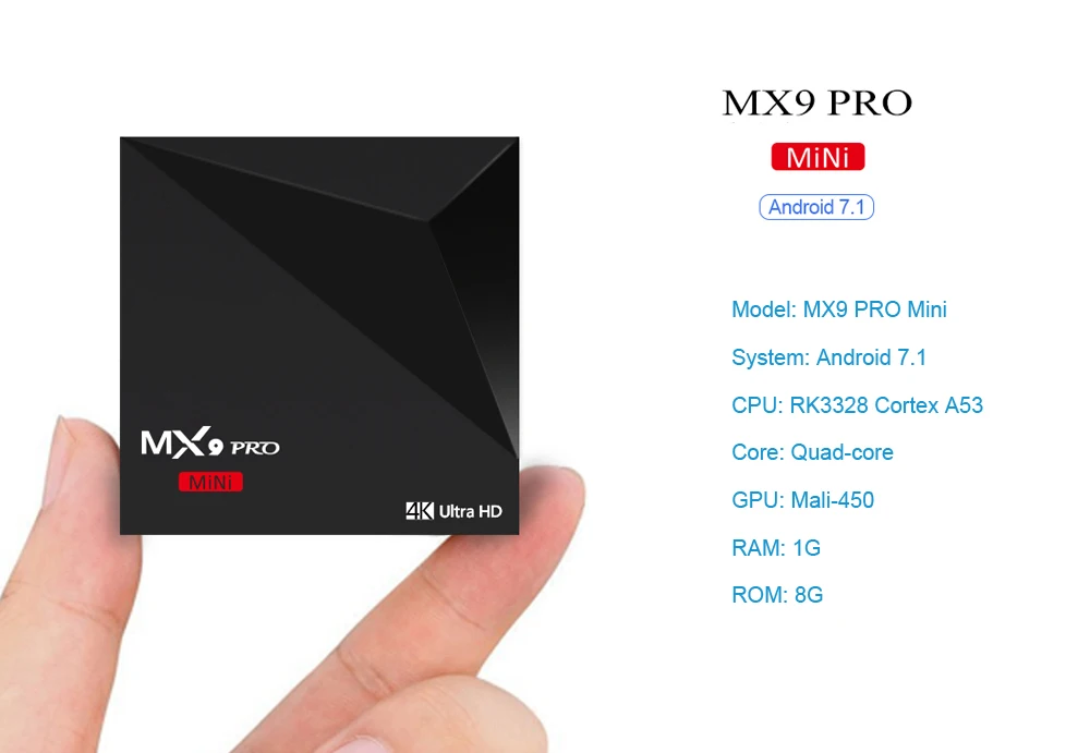 MX9 PRO мини Android 7,1 tv Box с четырехъядерным процессором RK3328 Cortex-A53 4 K Ultra HD 1 Гб+ 8 Гб высокой четкости 3D 100 м Смарт медиаплеер