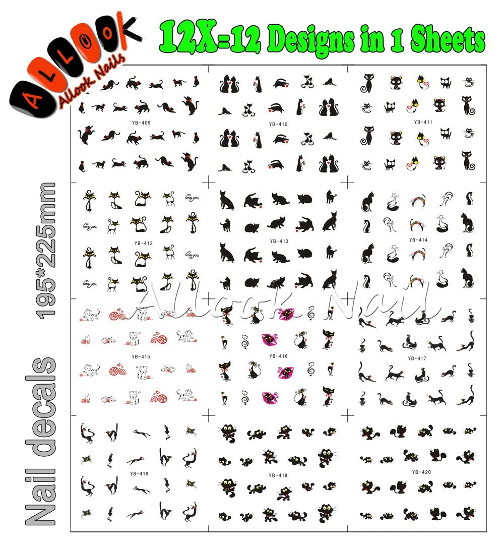 Nail Large Piece Yb409 420 Mix 12 Designs In 1 Hot Fashion Black Cat Nail Art Water Sticker Decal For Nail Beauty Decal Water Transfer Paper Decal Stickers For Motorcyclesdecal Paper Aliexpress aliexpress
