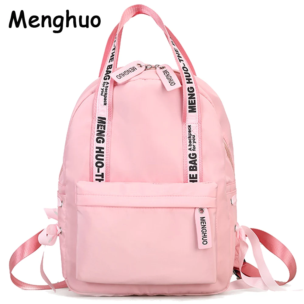 Menghuo حقيبة ظهر بسعة كبيرة النساء Preppy المدرسة حقائب للمراهقين الإناث النايلون السفر أكياس الفتيات Bowknot على ظهره Mochilas