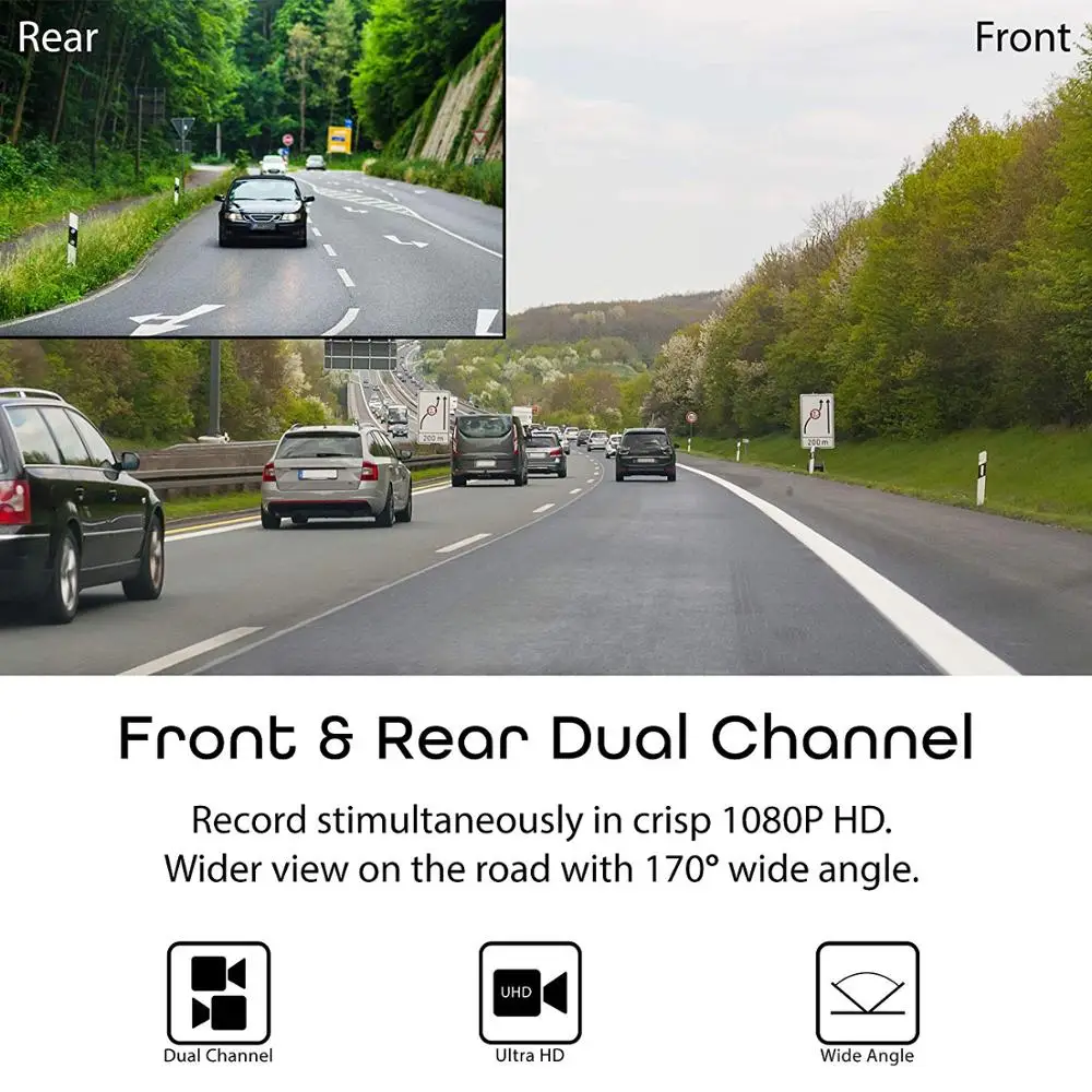  Rexing V1LG Dual Channel Dash Cam FHD 1080p 170° Wide Angle with HD Rear Camera Built-in GPS  G-Sen