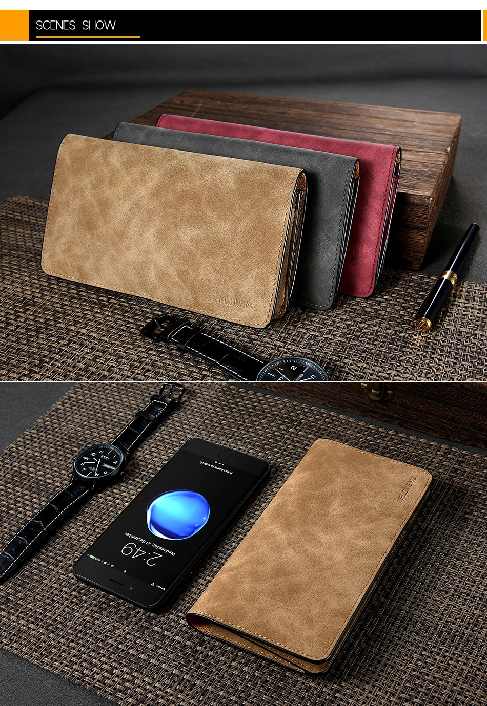 Retro Wallet Case For Samsung S8 Huawei P10 PU Leather Phone Pouch (9)