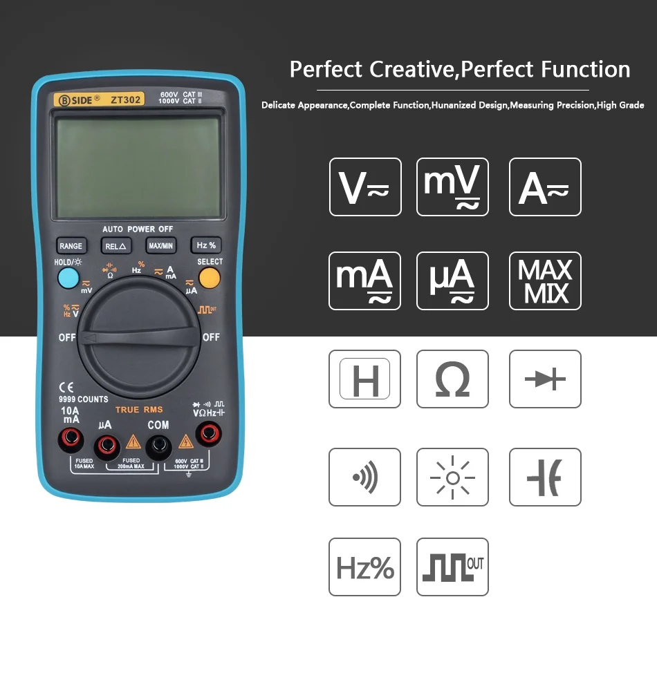 Официальный BSIDE 9999 отсчетов туры RMS цифровой мультиметр ZT301/ZT302 Многофункциональный AC/DC Напряжение Температура Емкость Тестер